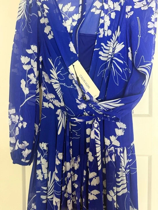 Calvin Klein Cobalt Blue Floral Wrap Maxi Dress - Picture 2 of 3